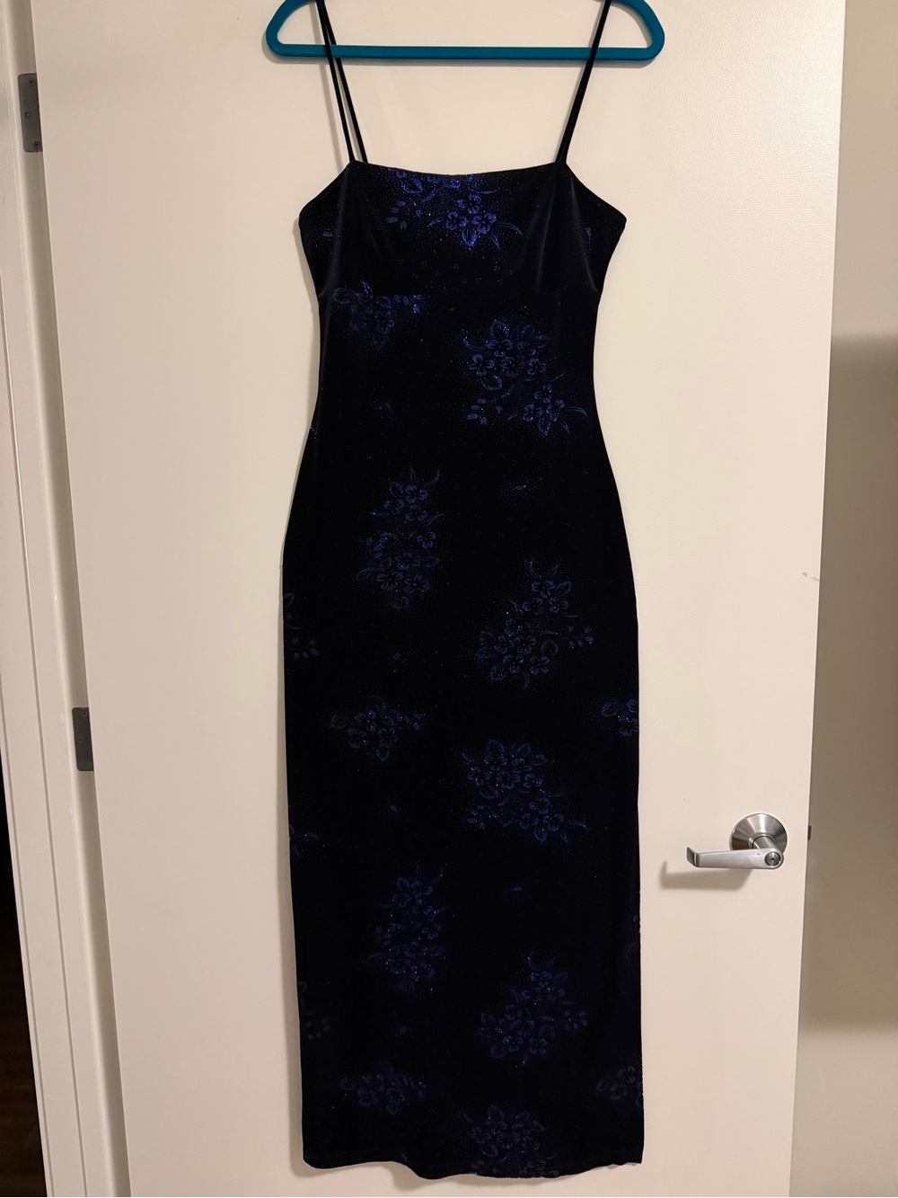 Pulse Black and Blue Floral Velvet Maxi Slip Dress